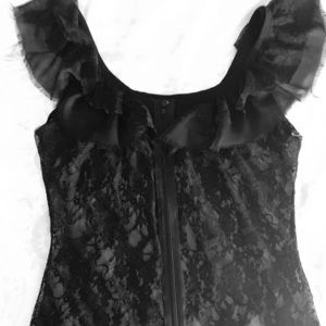 Sexy black lace top with front zipper. Large.